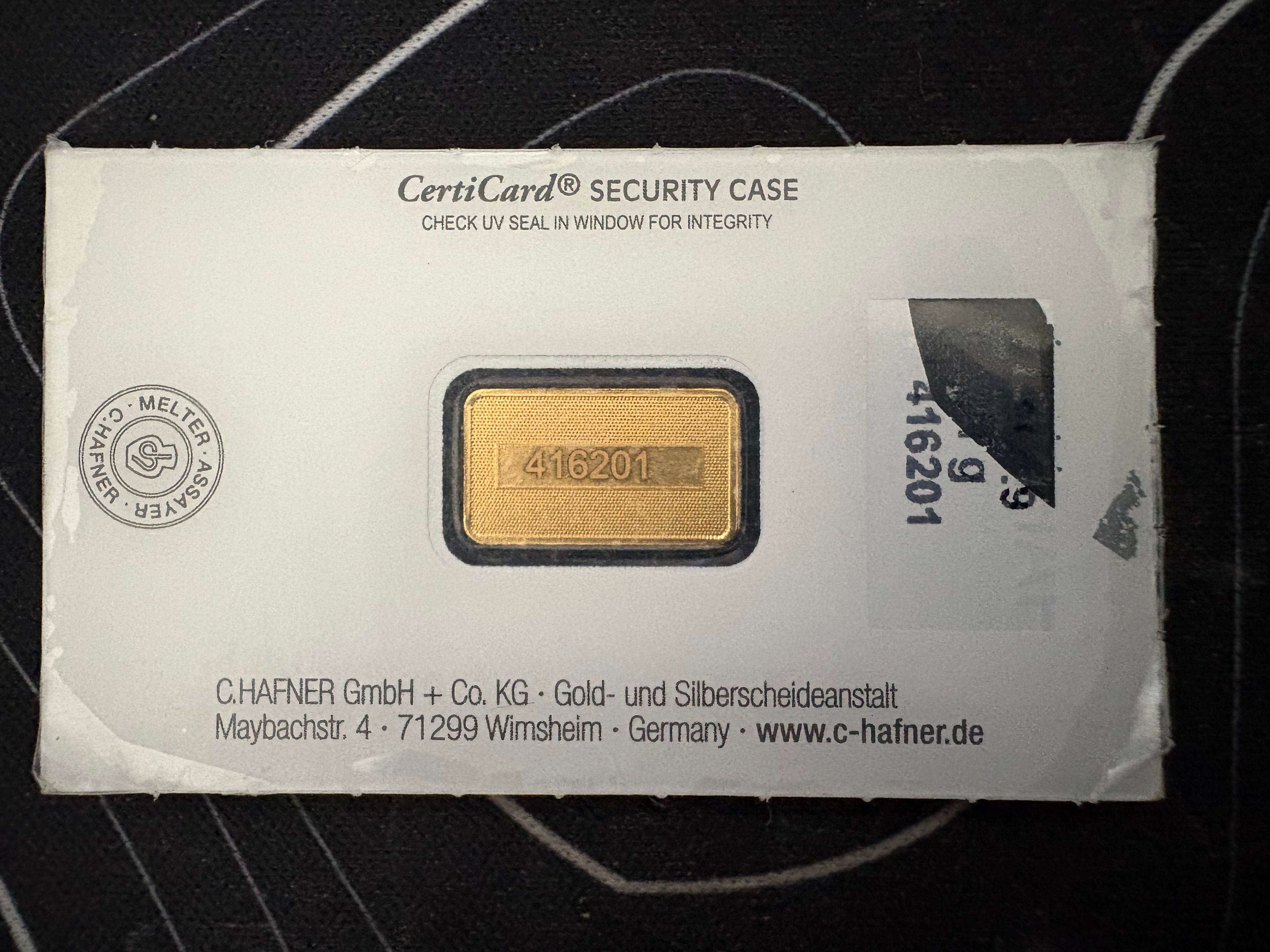 1g C. Hafner .999 Fine Gold Bar