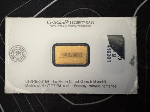 1g C. Hafner .999 Fine Gold Bar