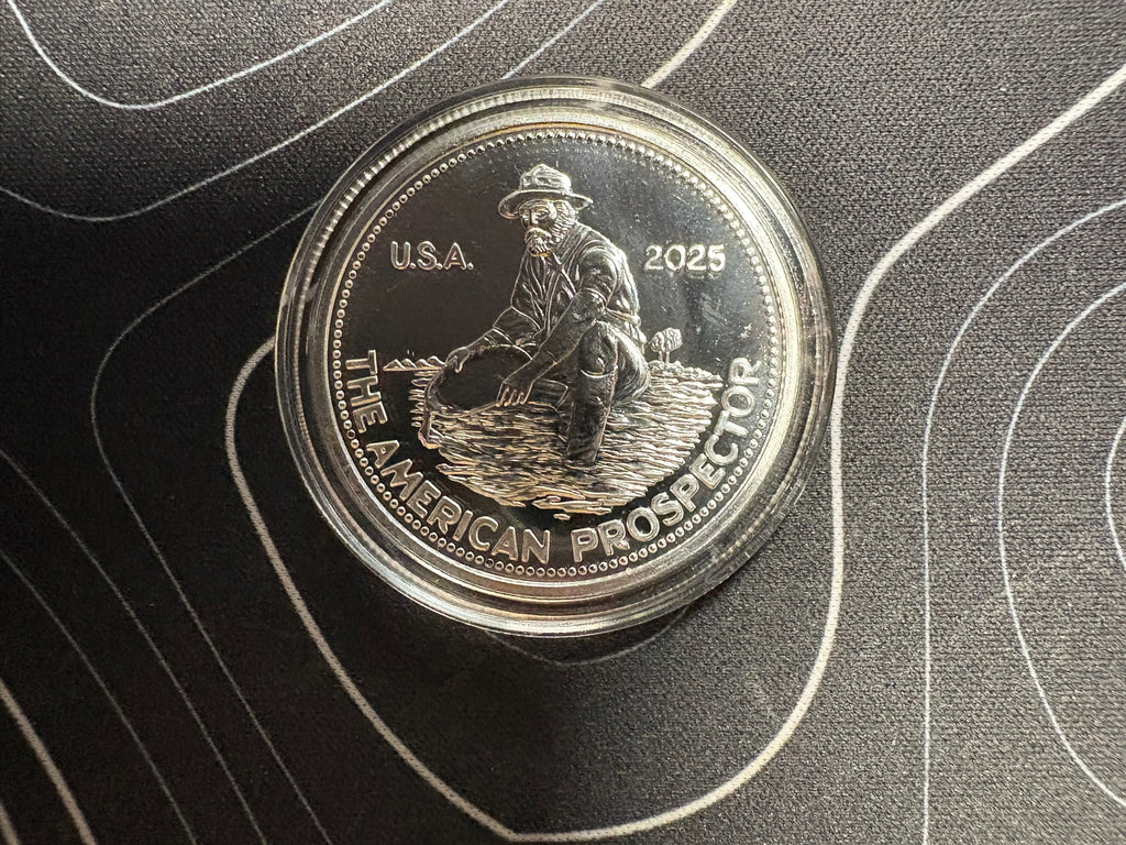 2025 1oz .999 Fine Silver Engelhard The American Prospector Round | Gems Bullion