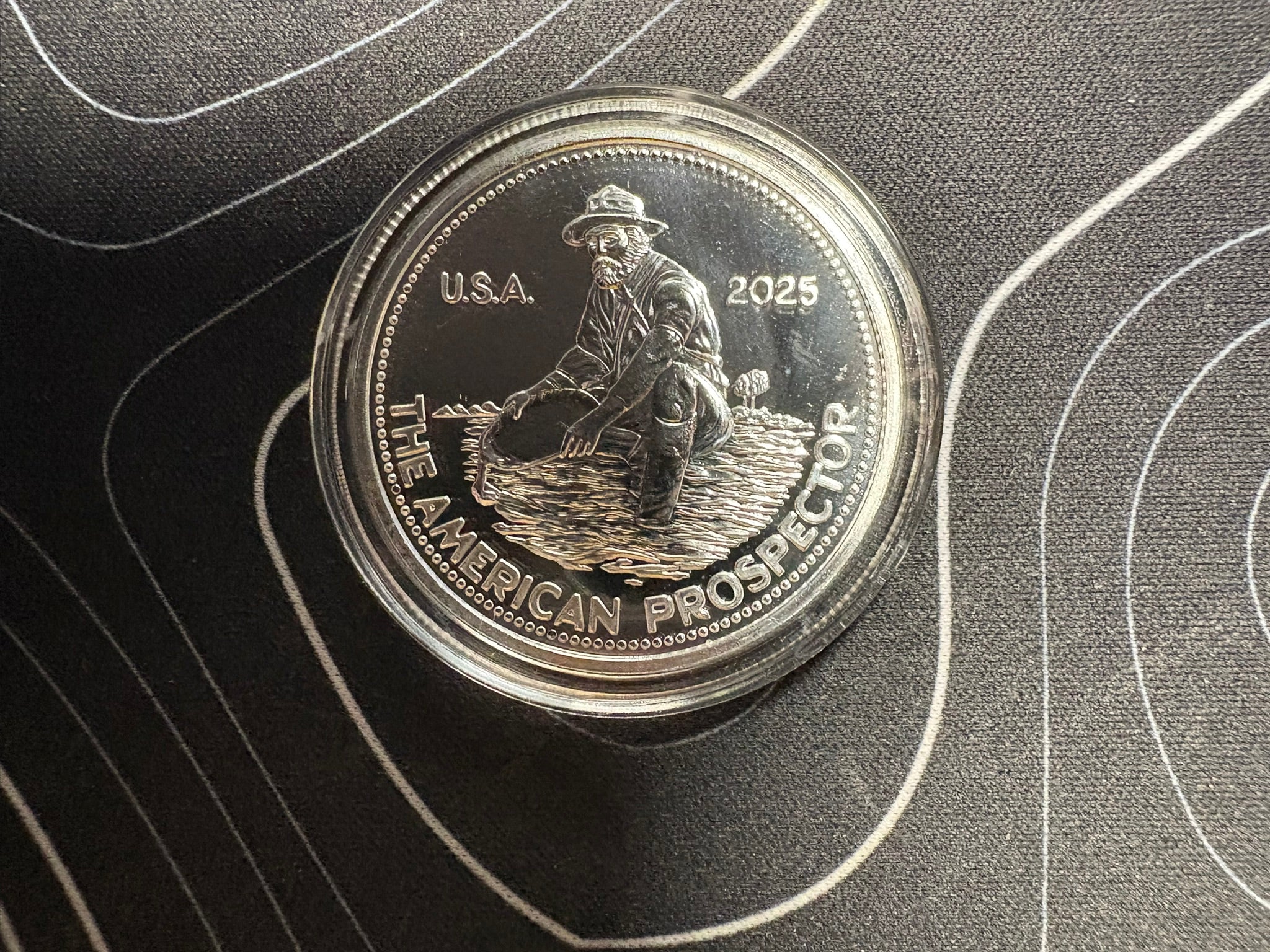 2025 1oz .999 Fine Silver Engelhard The American Prospector Round | Gems Bullion