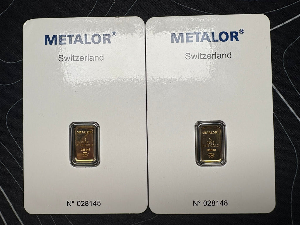 Metalor 999.9 24 karrot Fine Gold Bar 1 gram Sealed in Assay with Certificate | Gems Bullion
