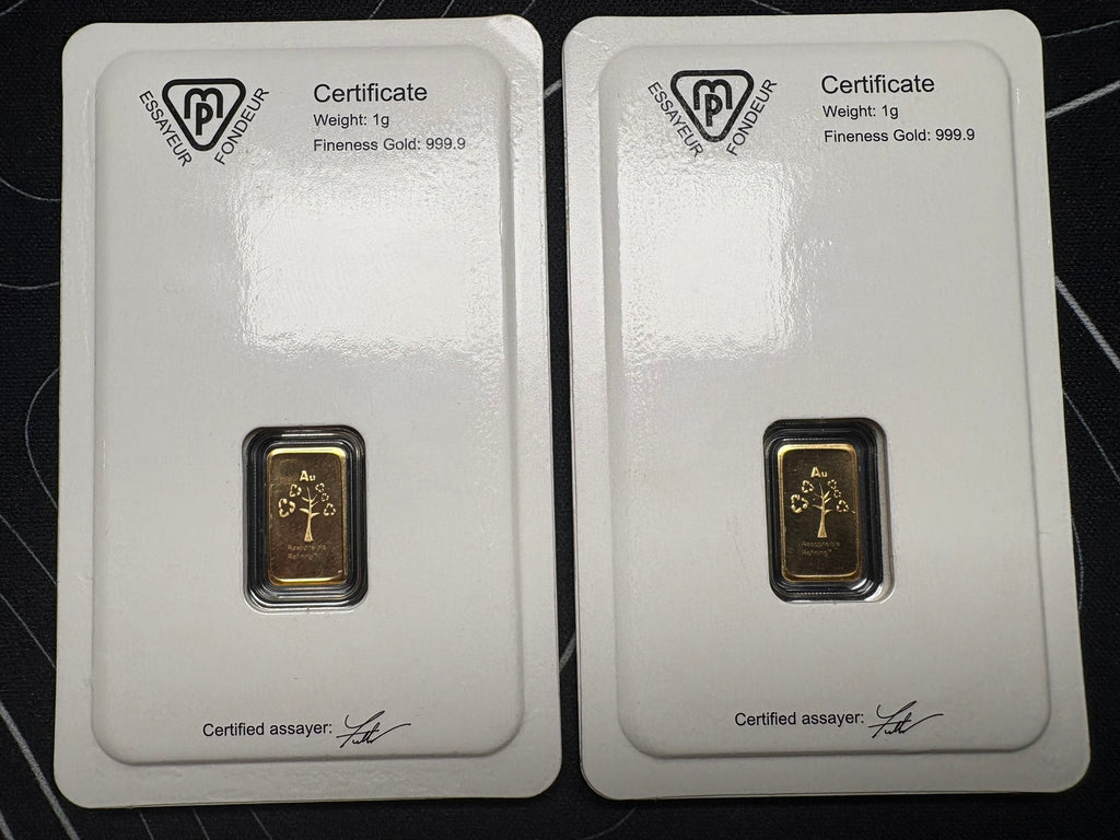 Metalor 999.9 24 karrot Fine Gold Bar 1 gram Sealed in Assay with Certificate | Gems Bullion