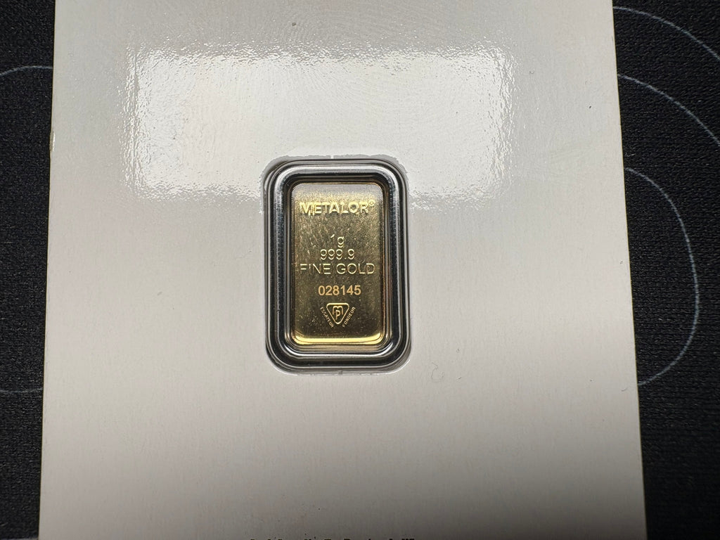 Metalor 999.9 24 karrot Fine Gold Bar 1 gram Sealed in Assay with Certificate | Gems Bullion