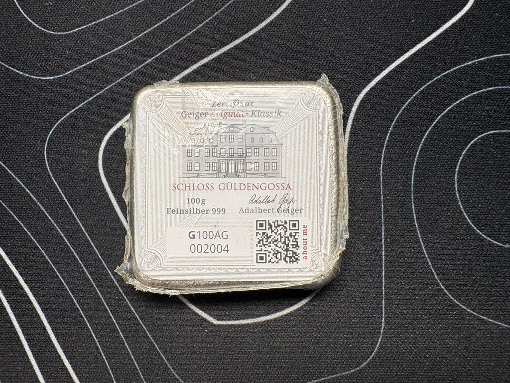 Geiger Edelmetalle – 100g Castelo Güldengossa .999 Fine Cast Silver Bar | Gems Bullion