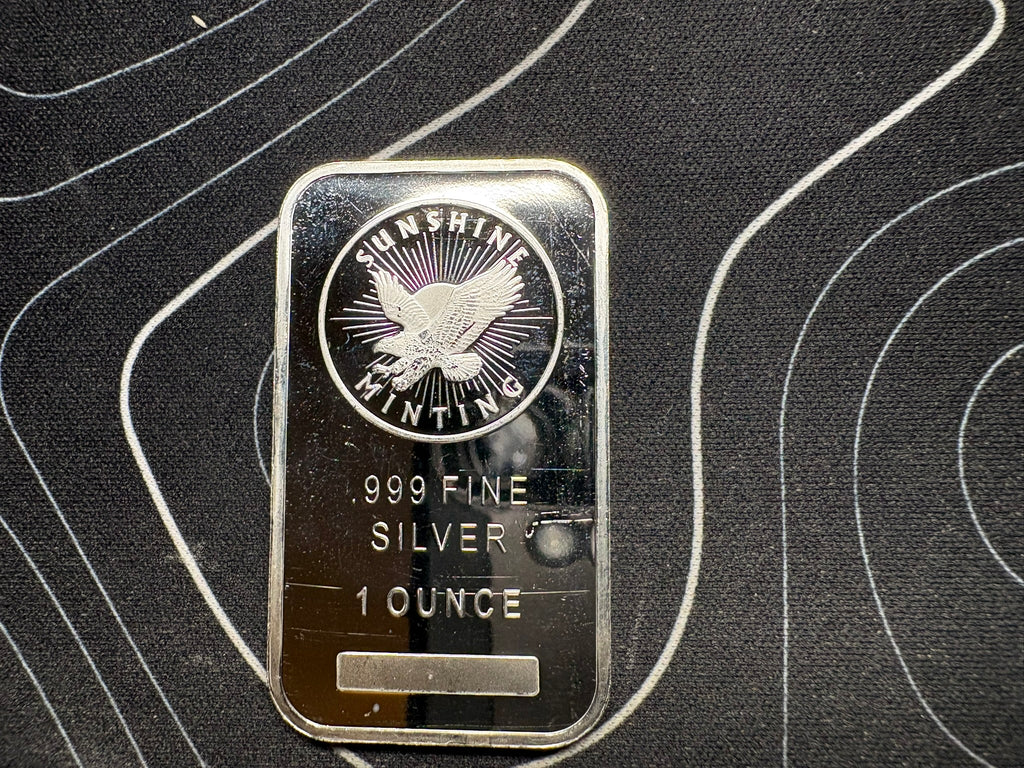 1oz Silver Bar Sunshine Minting .999 Fine Vintage Silver Bullion Bar