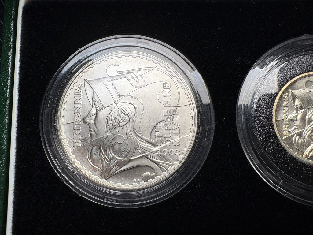 2003 Britannia .958 Fine Silver Proof 4x Coin Set Boxed & COA United Kingdom