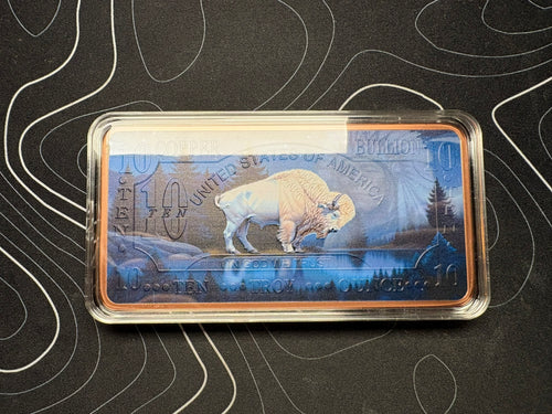 10oz Colourised American Buffalo .999 Fine Copper Bullion Bar Ingot