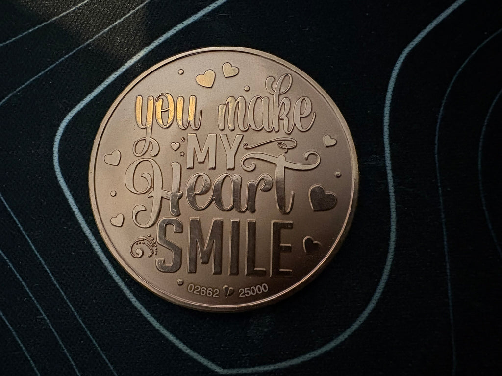 1oz Gnomeo Proof - You Make My Heart Mmile Colourised Copper Art Round