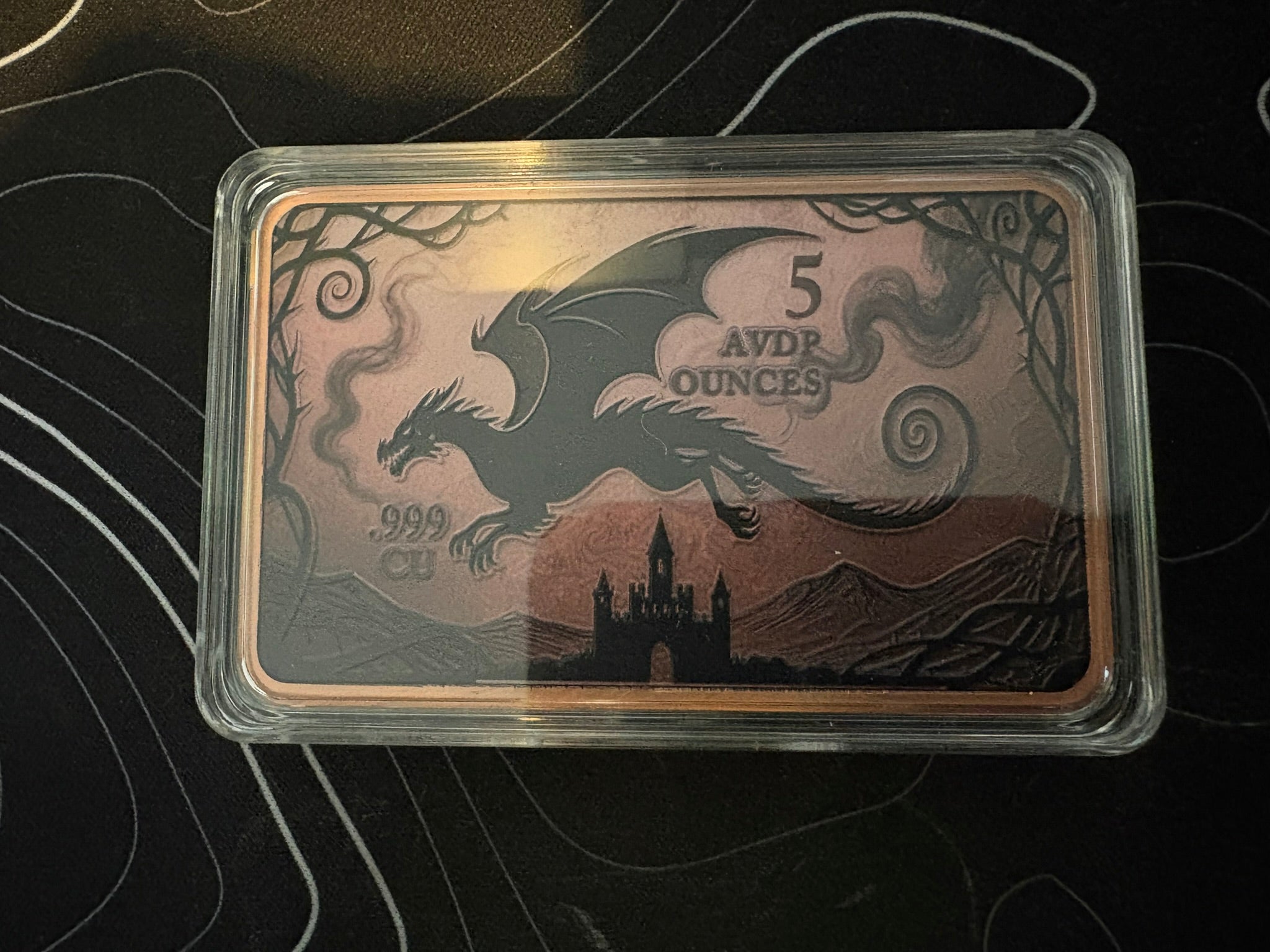 5oz AVDP .999 Flying Dragon Colorized Copper Bar in Capsule